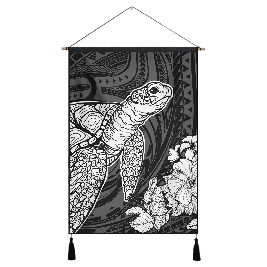 Hawaiian Hibiscus Memory Turtle Polynesian Hanging Poster White - AH Hanging Poster Cotton And Linen - Polynesian Pride