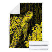 Hawaiian Hibiscus Memory Turtle Polynesian Premium Blankets Yellow - AH - Polynesian Pride