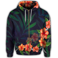 Hawaiian Hibiscus Palm Tree Background Polynesian Zip Hoodie - Polynesian Pride