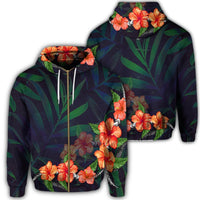 Hawaiian Hibiscus Palm Tree Background Polynesian Zip Hoodie Unisex Art - Polynesian Pride