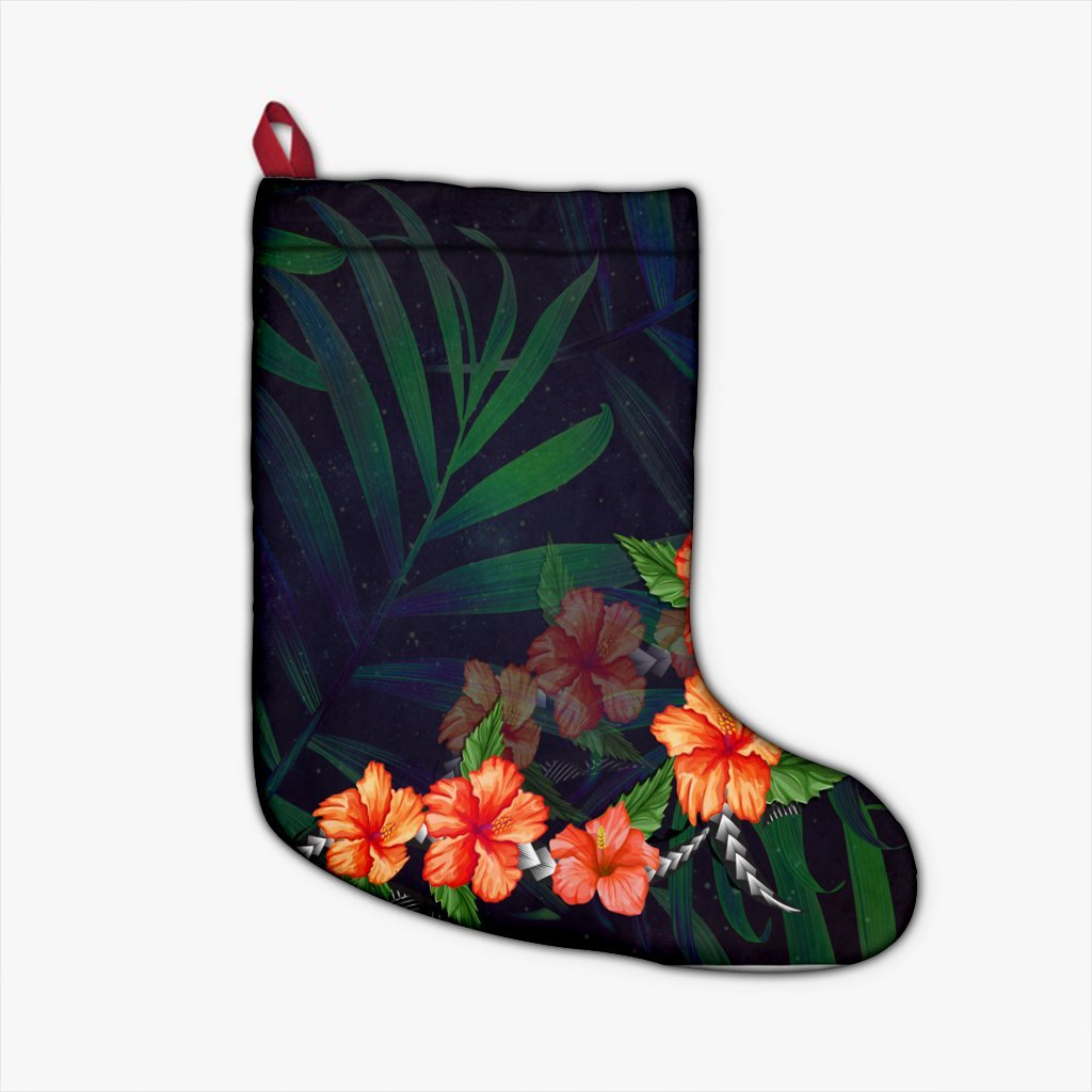 Hawaiian Hibiscus Palm Tree Background Polynesian Christmas Stocking - AH Christmas Stocking 26 X 42 cm Black - Polynesian Pride