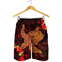 Hawaiian Hibiscus Plumeria Red Big Turtle Polynesian Men's Shorts - AH - Polynesian Pride