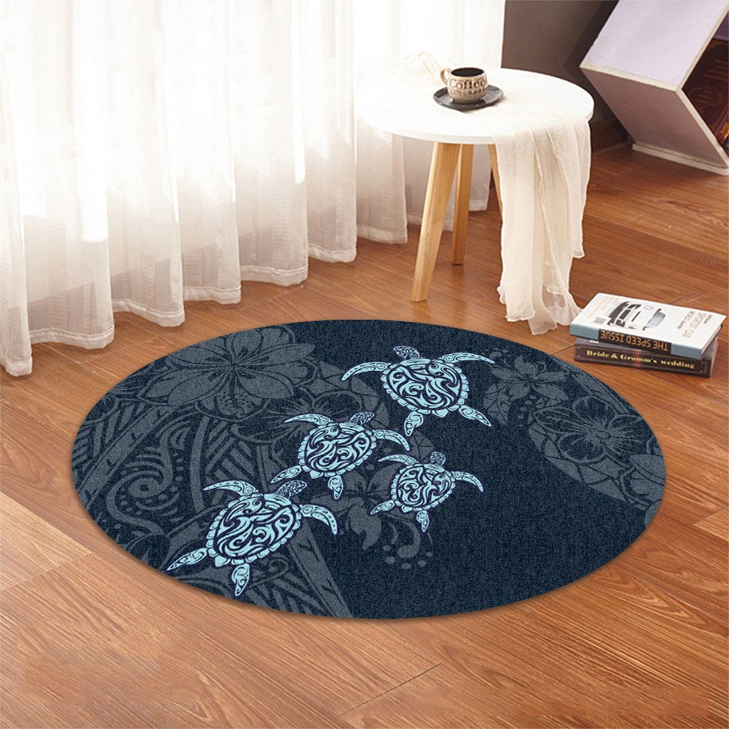 Hawaiian Hibiscus Plumeria Sea Turtle Polynesian Round Carpet - AH - Polynesian Pride