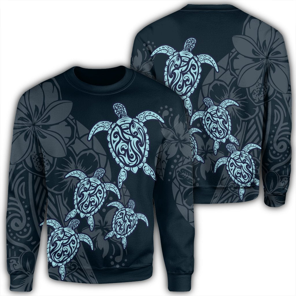 Hawaiian Hibiscus Plumeria Sea Turtle Polynesian Sweatshirt - AH Unisex Black - Polynesian Pride