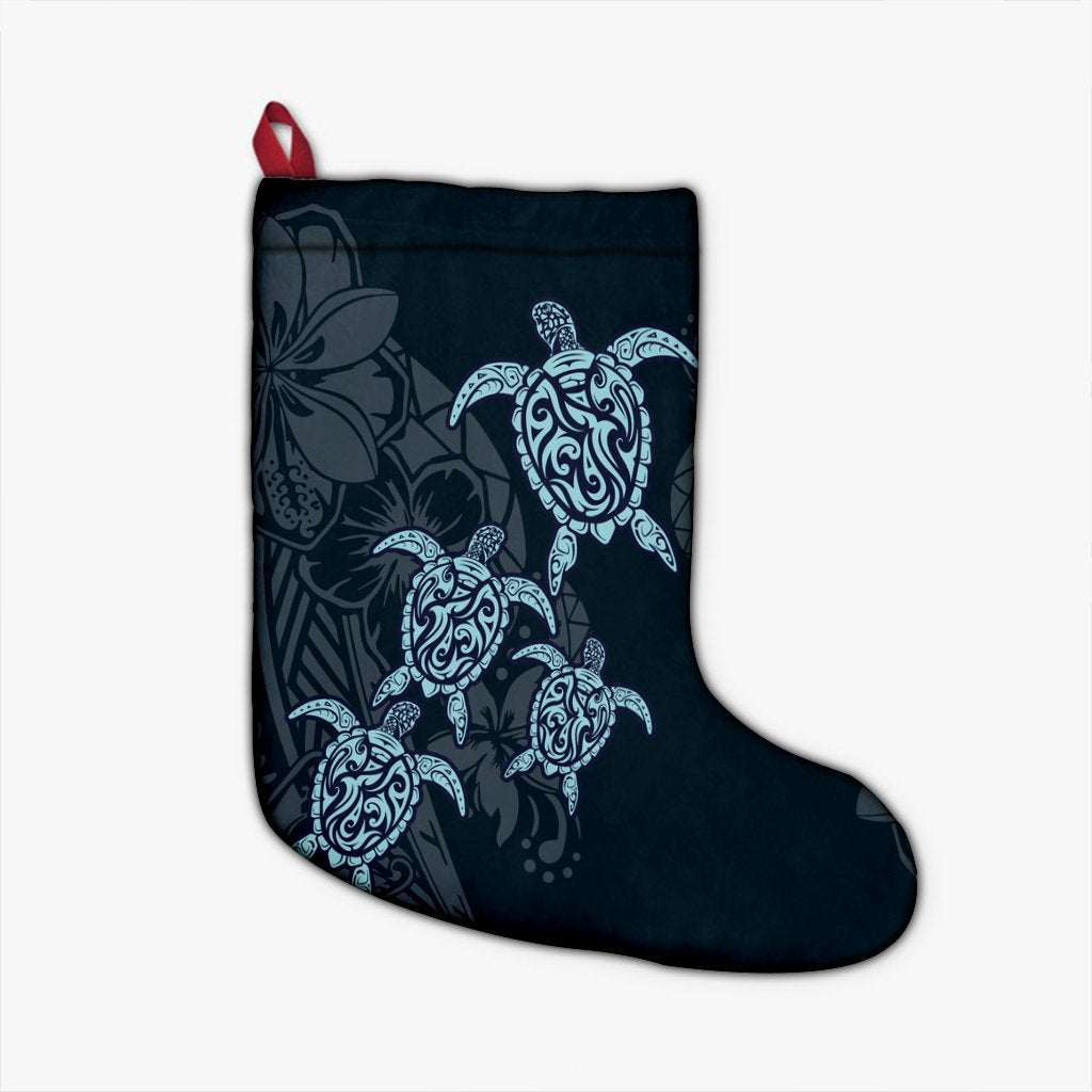 Hawaiian Hibiscus Plumeria Sea Turtle Polynesian Christmas Stocking - AH Christmas Stocking 26 X 42 cm Black - Polynesian Pride