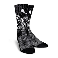 Hawaiian Hibiscus Sea Turtle Swim Polynesian Crew Socks - AH - Polynesian Pride