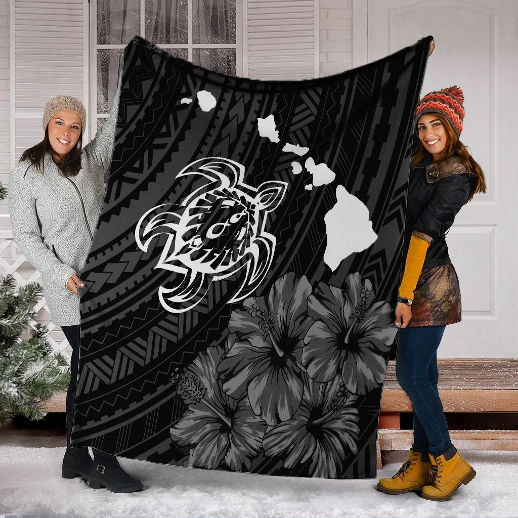 Hawaiian Hibiscus Sea Turtle Swim Polynesian Premium Blankets - AH - Polynesian Pride