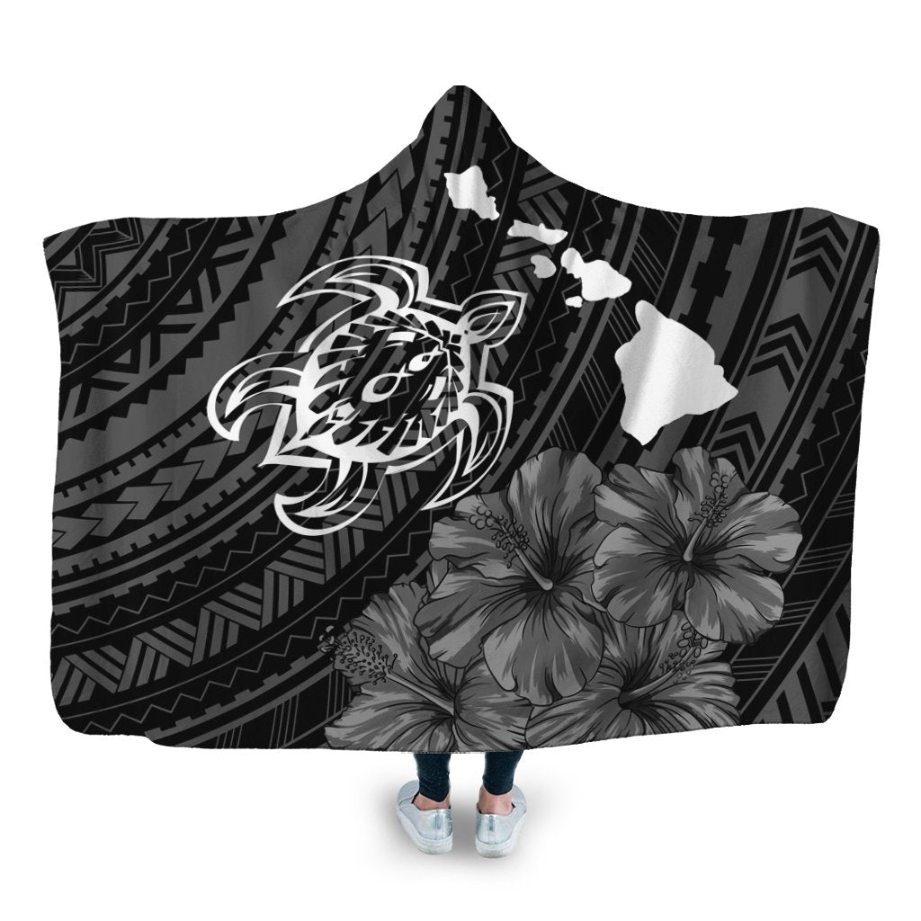 Hawaiian Hibiscus Sea Turtle Swim Polynesian Hooded Blanket - AH Hooded Blanket White - Polynesian Pride