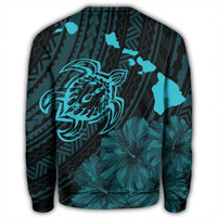 Hawaiian Hibiscus Sea Turtle Swim Polynesian Sweatshirt - Blue - AH - Polynesian Pride