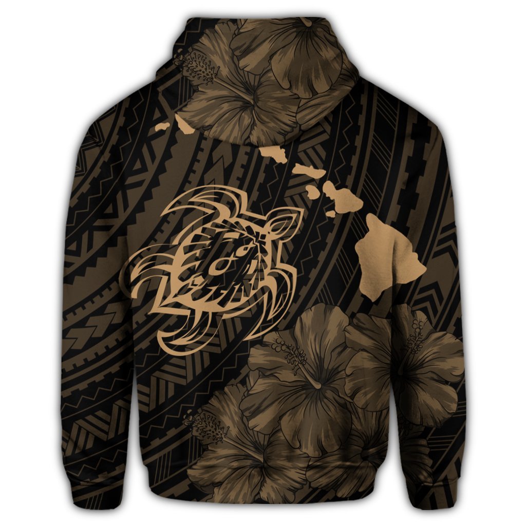 Hawaiian Hibiscus Sea Turtle Swim Polynesian Zip Hoodie Gold - Polynesian Pride
