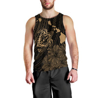 Hawaiian Hibiscus Sea Turtle Swim Polynesian Tank Top - Gold - AH Black - Polynesian Pride