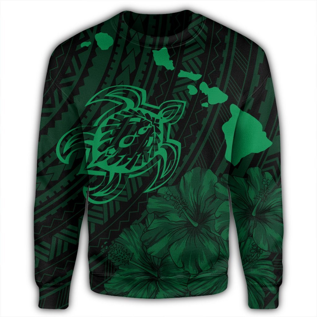 Hawaiian Hibiscus Sea Turtle Swim Polynesian Sweatshirt - Green - AH - Polynesian Pride