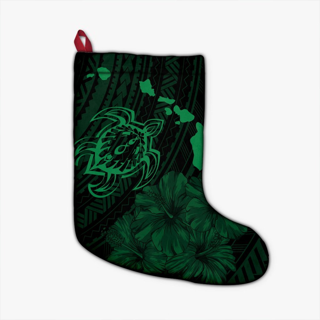 Hawaiian Hibiscus Sea Turtle Swim Polynesian Christmas Stocking - Green - AH Christmas Stocking 26 X 42 cm Black - Polynesian Pride