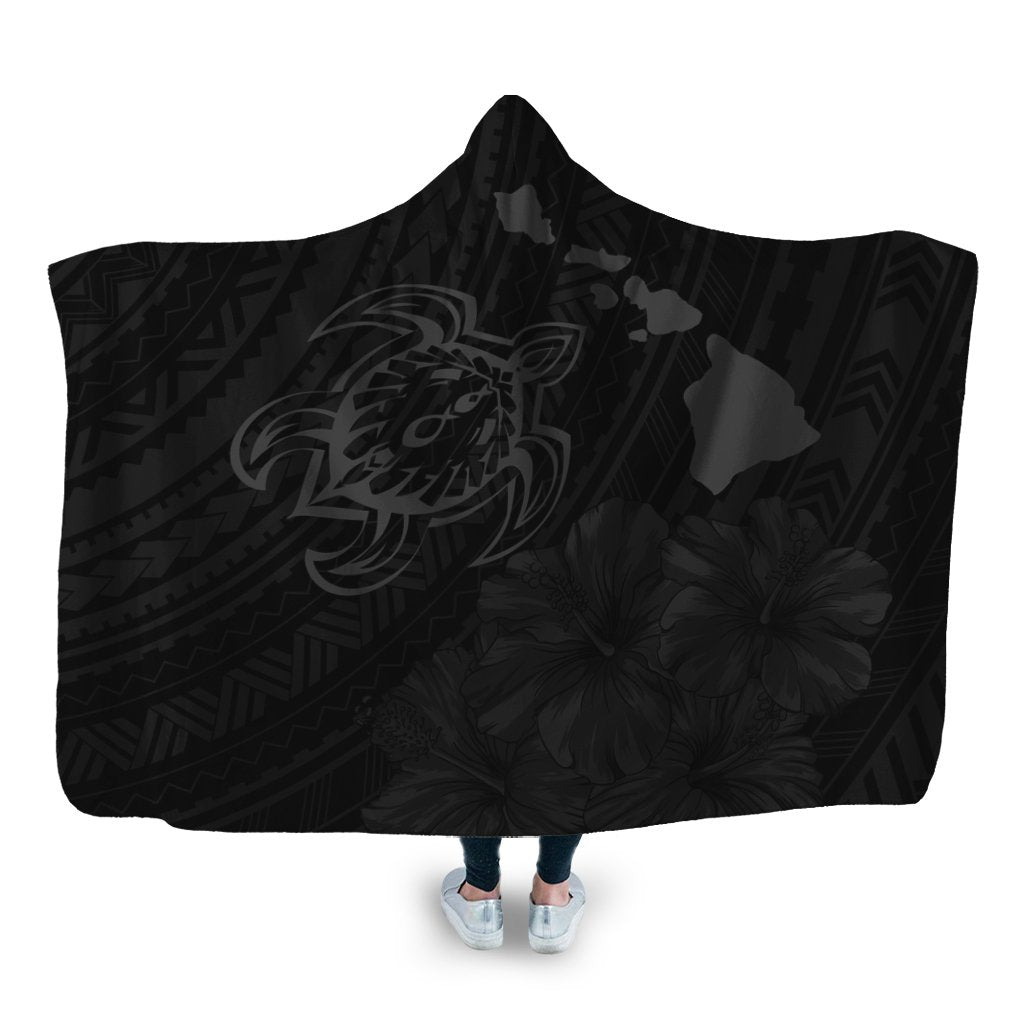 Hawaiian Hibiscus Sea Turtle Swim Polynesian Hooded Blanket - Grey - AH Hooded Blanket White - Polynesian Pride