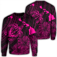 Hawaiian Hibiscus Sea Turtle Swim Polynesian Sweatshirt - Pink - AH Unisex Black - Polynesian Pride