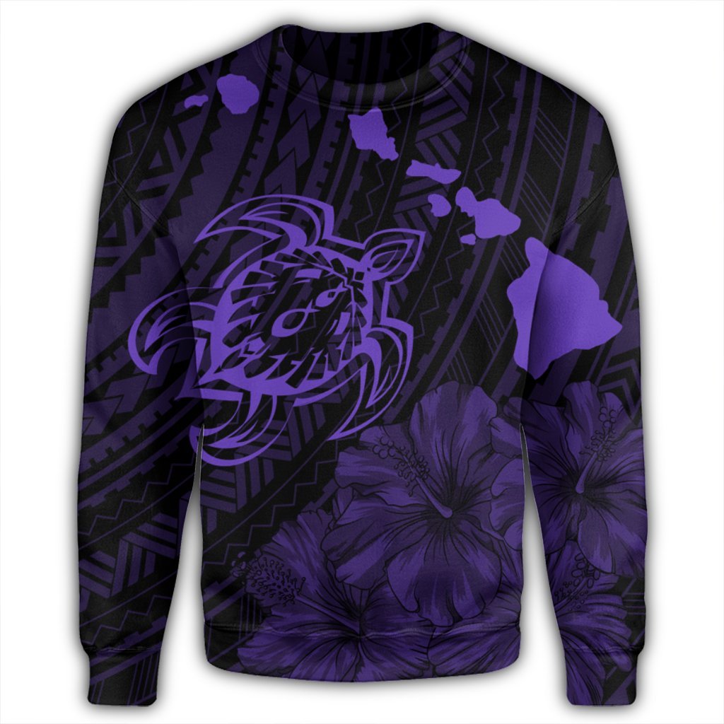 Hawaiian Hibiscus Sea Turtle Swim Polynesian Sweatshirt - Purple - AH - Polynesian Pride
