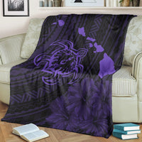 Hawaiian Hibiscus Sea Turtle Swim Polynesian Premium Blankets - Purple - AH - Polynesian Pride