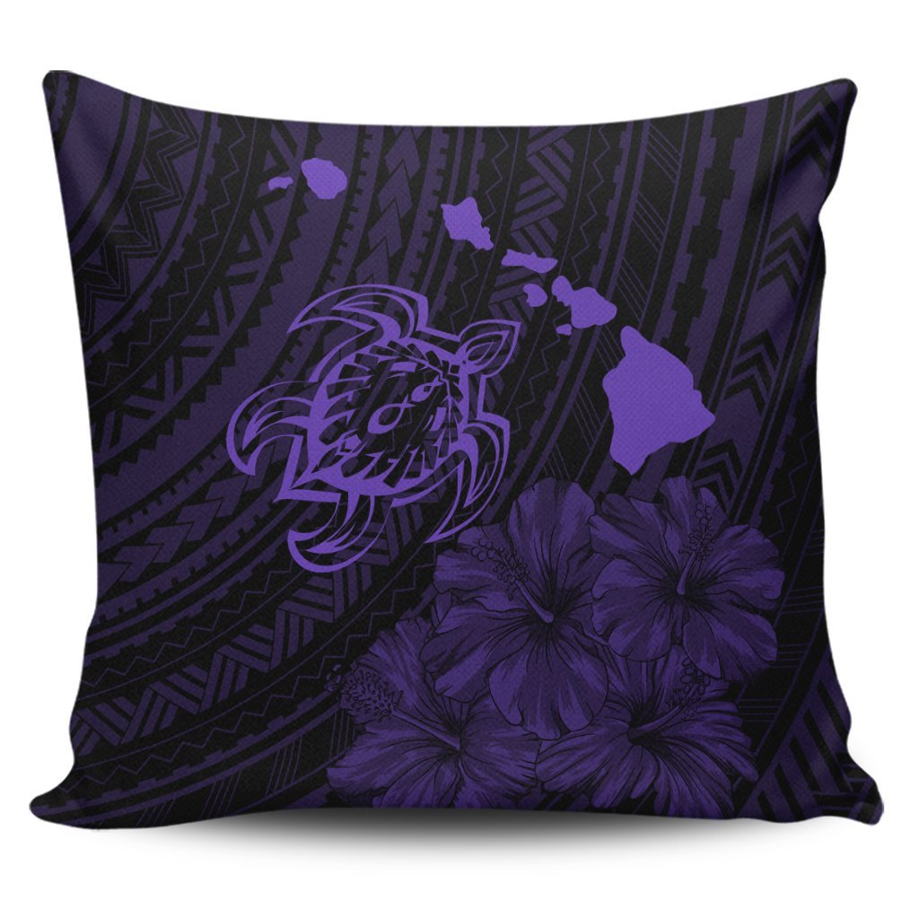 Hawaiian Hibiscus Sea Turtle Swim Polynesian Pillow Covers - Purple - AH Pillow Covers Black - Polynesian Pride