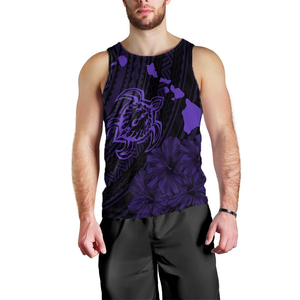 Hawaiian Hibiscus Sea Turtle Swim Polynesian Tank Top - Purple - AH Black - Polynesian Pride