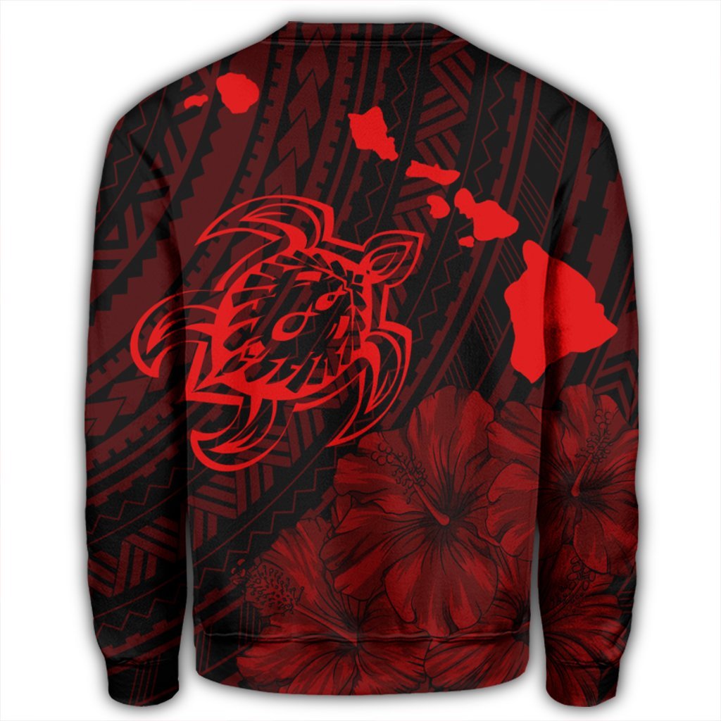 Hawaiian Hibiscus Sea Turtle Swim Polynesian Sweatshirt - Red - AH - Polynesian Pride