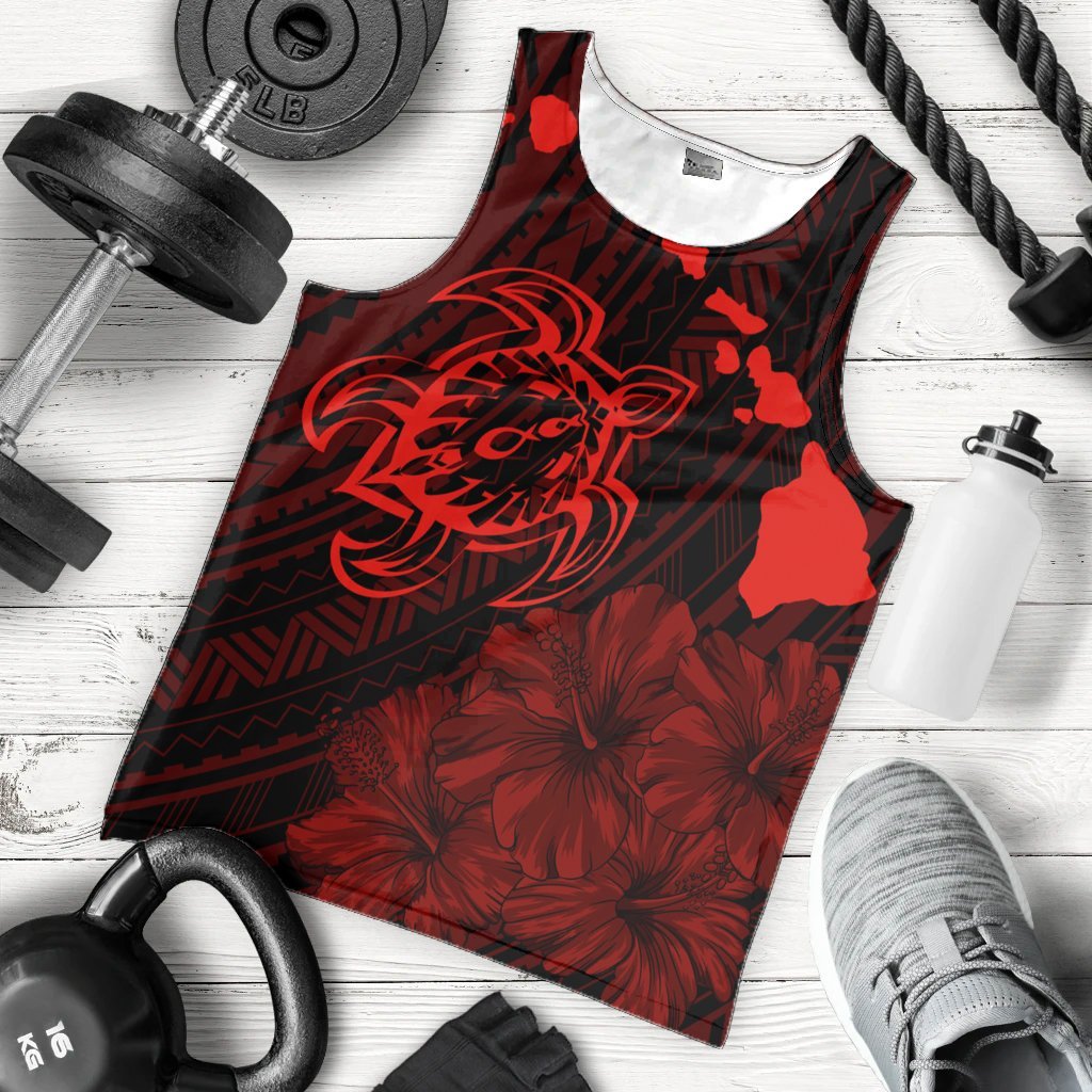 Hawaiian Hibiscus Sea Turtle Swim Polynesian Tank Top - Red - AH - Polynesian Pride