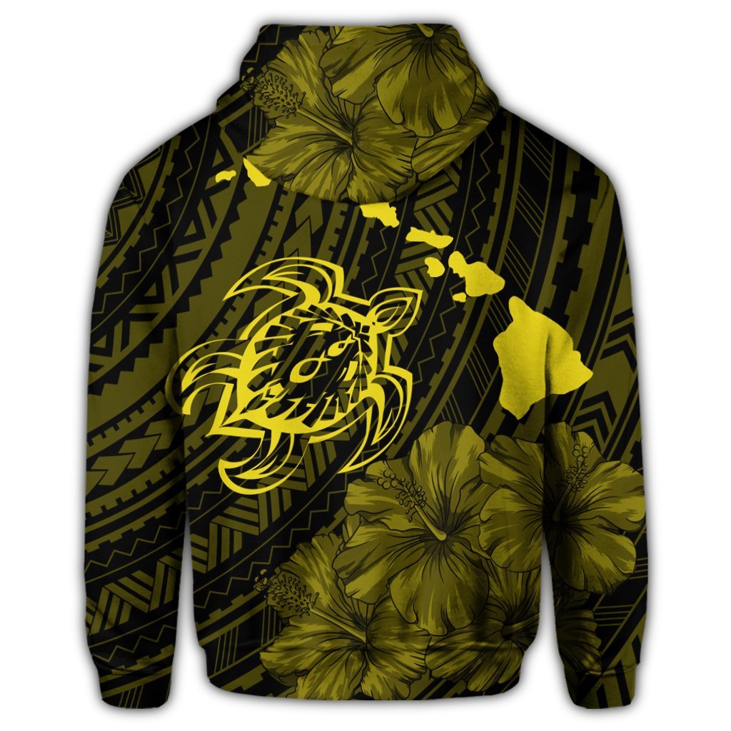 Hawaiian Hibiscus Sea Turtle Swim Polynesian Zip Hoodie Yellow - Polynesian Pride