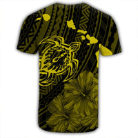 Hawaiian Hibiscus Sea Turtle Swim Polynesian T Shirt Yellow - Polynesian Pride