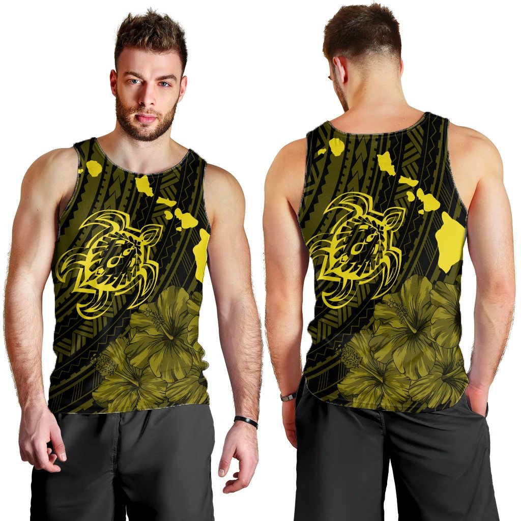 Hawaiian Hibiscus Sea Turtle Swim Polynesian Tank Top - Yellow - AH - Polynesian Pride