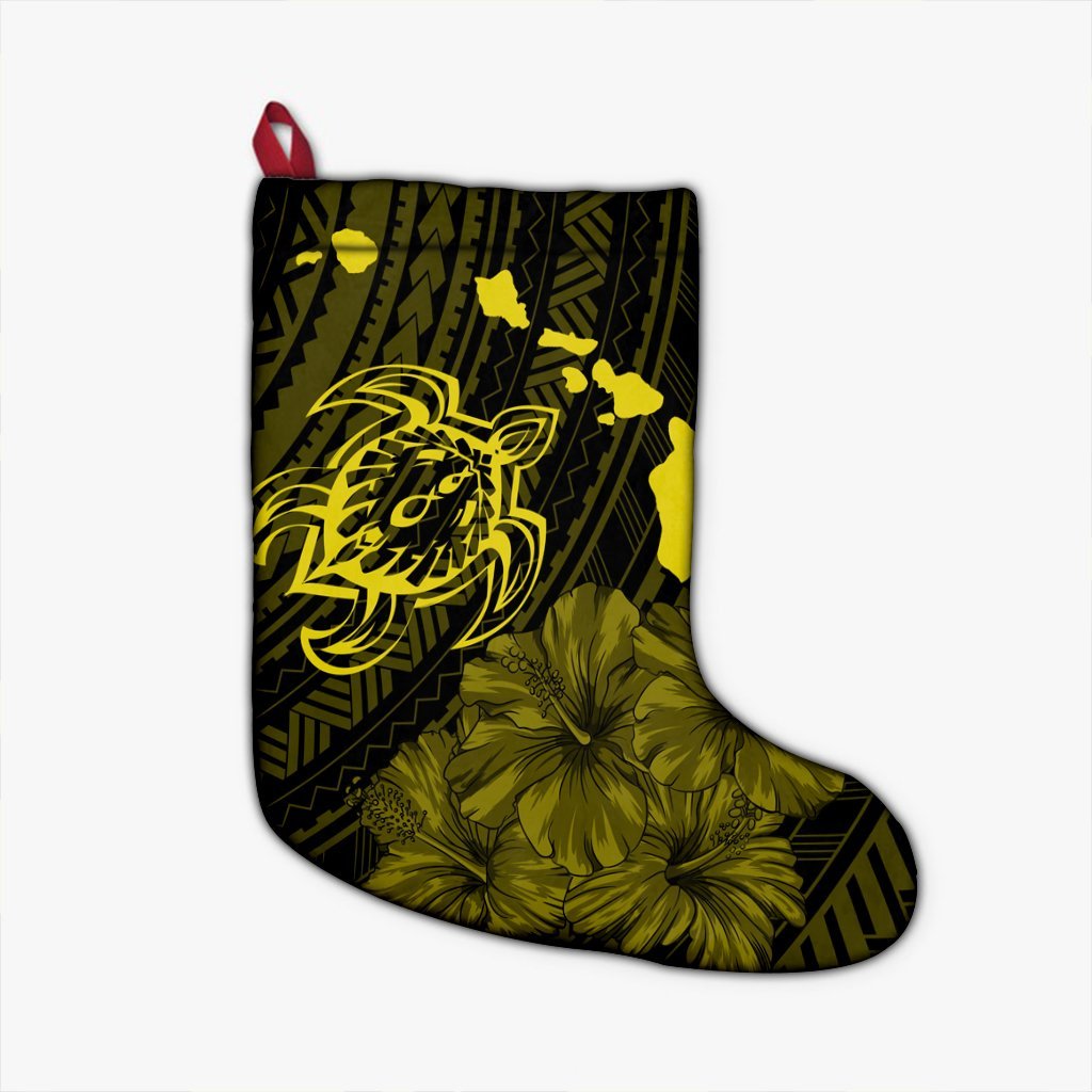 Hawaiian Hibiscus Sea Turtle Swim Polynesian Christmas Stocking - Yellow - AH Christmas Stocking 26 X 42 cm Black - Polynesian Pride