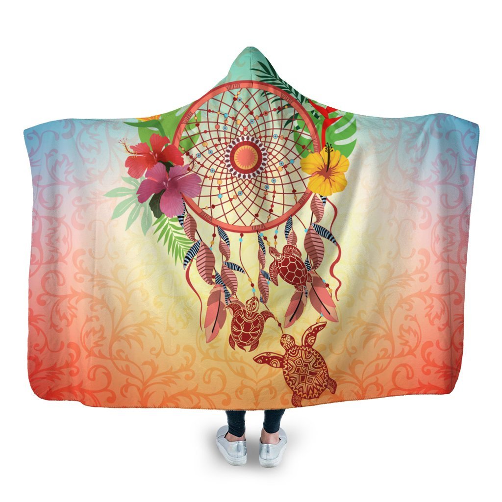 Hawaiian Hibiscus Strelitzia Flower Dreamcatcher Hooded Blanket - AH Hooded Blanket White - Polynesian Pride