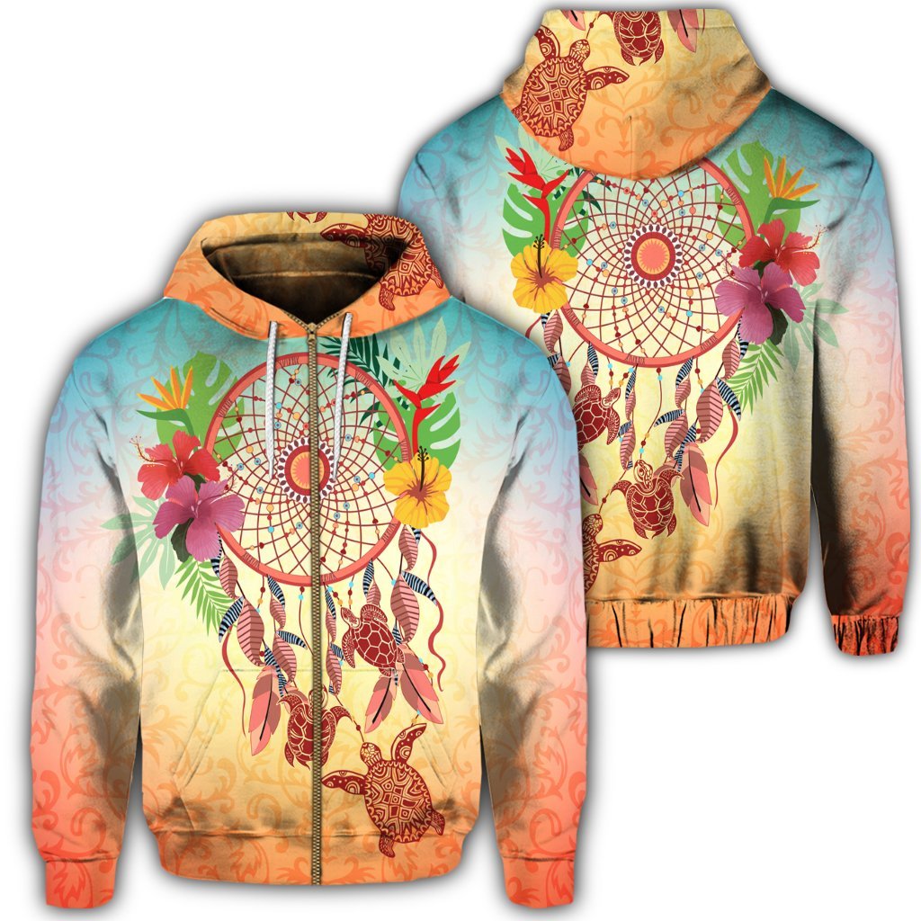 Hawaiian Hibiscus Strelitzia Flower Dreamcatcher Zip Hoodie Unisex Art - Polynesian Pride