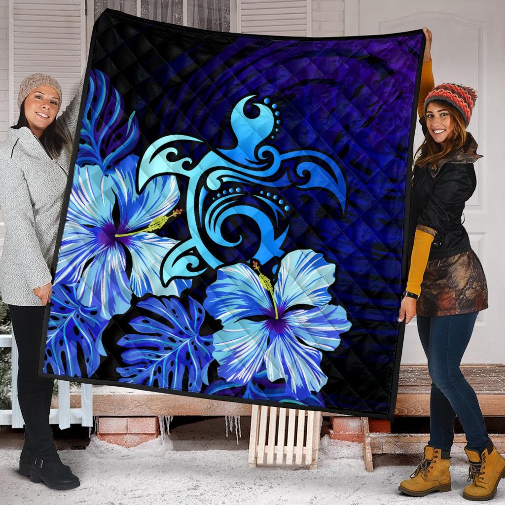 Hawaiian Hibiscus Tropical Deep Ocean Turtle Sea Premium Quilts - AH - Polynesian Pride