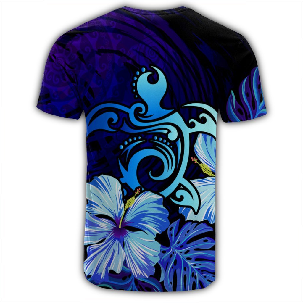 Hawaiian Hibiscus Tropical Deep Ocean Turtle Sea T Shirt - Polynesian Pride