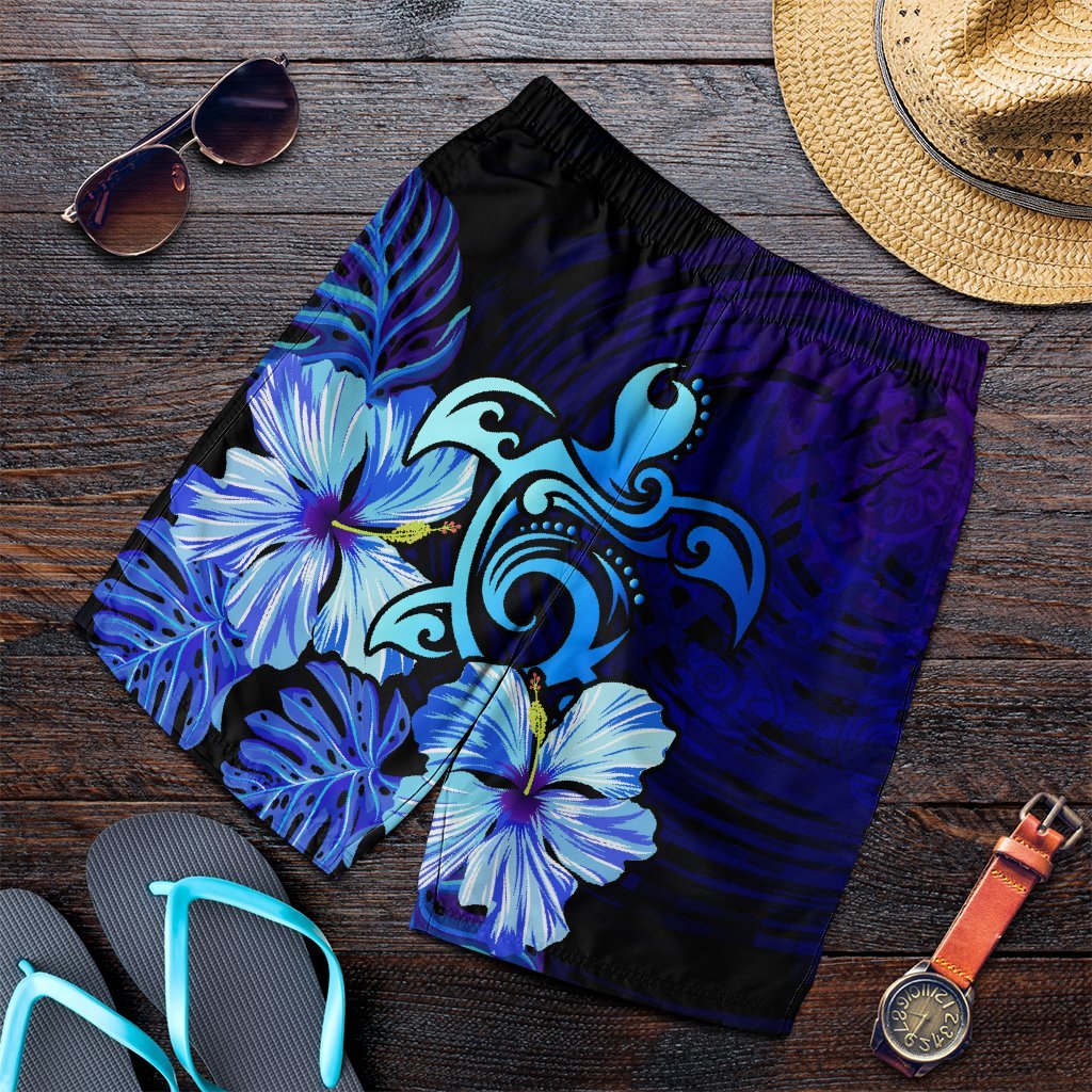 Hawaiian Hibiscus Tropical Deep Ocean Turtle Sea Men's Shorts - AH Art - Polynesian Pride