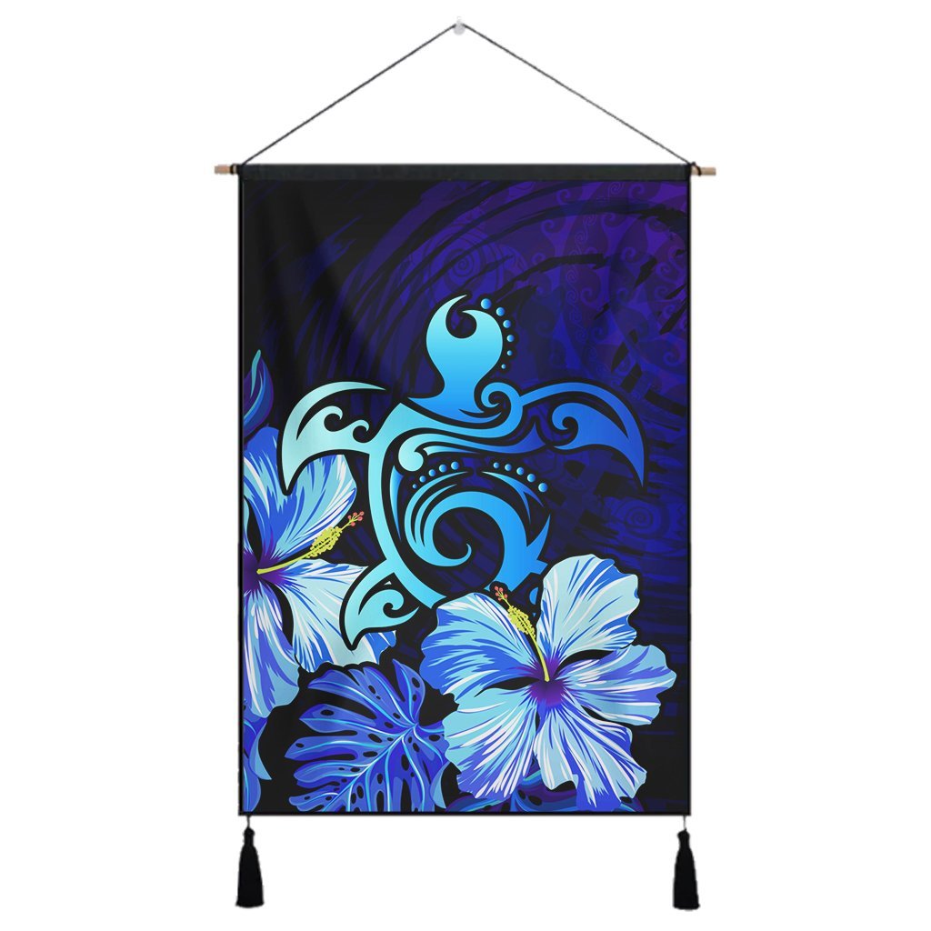 Hawaiian Hibiscus Tropical Deep Ocean Turtle Sea Hanging Poster - AH Hanging Poster Cotton And Linen - Polynesian Pride