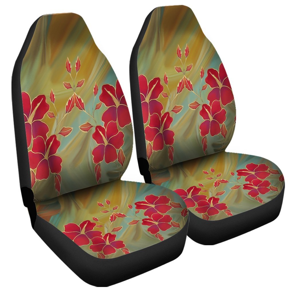 Hawaiian Hibiscus Water Color Car Seat Covers - AH Universal Fit Black - Polynesian Pride