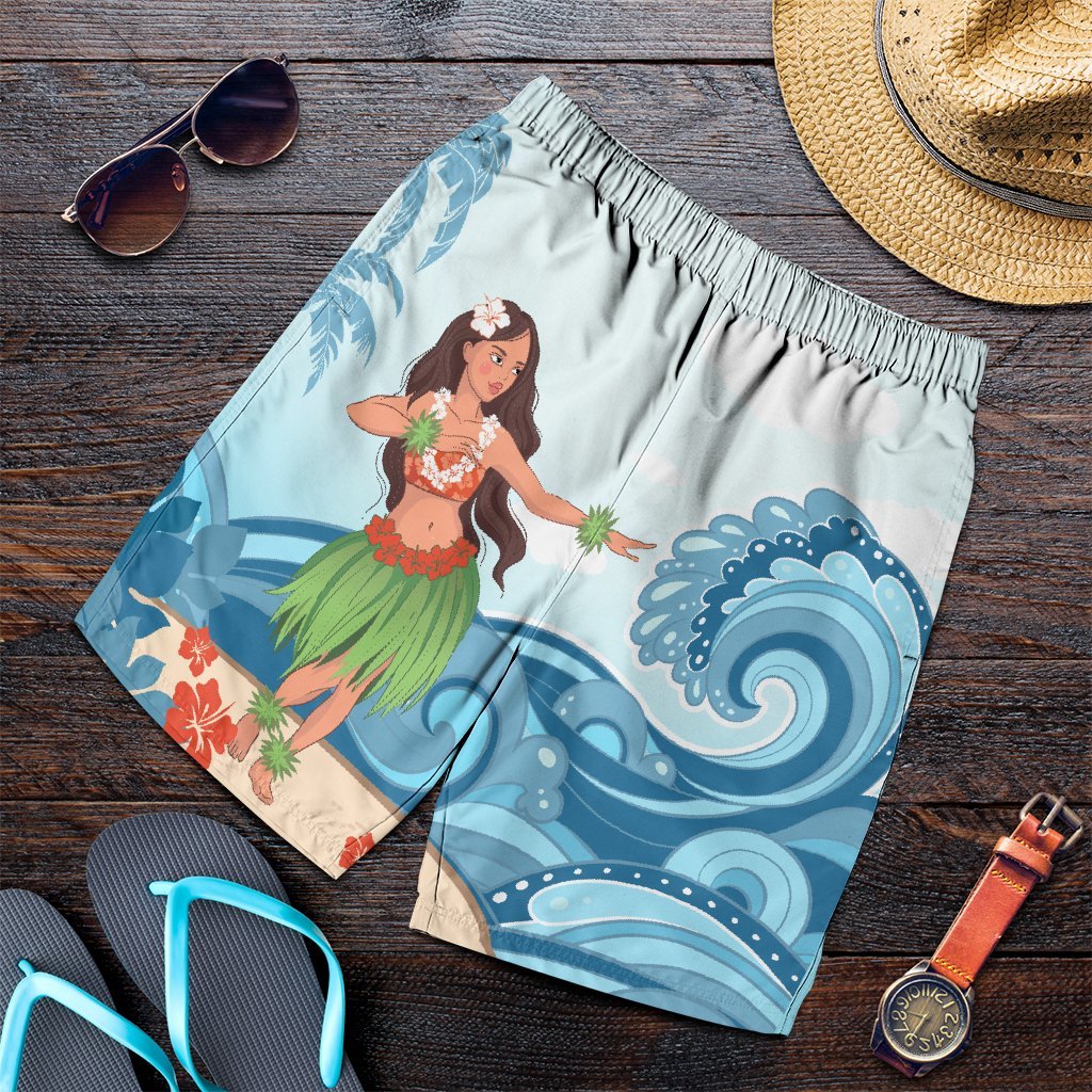 Hawaiian Hula Dance Cartoon Hibiscus Wave Men's Shorts - AH Art - Polynesian Pride