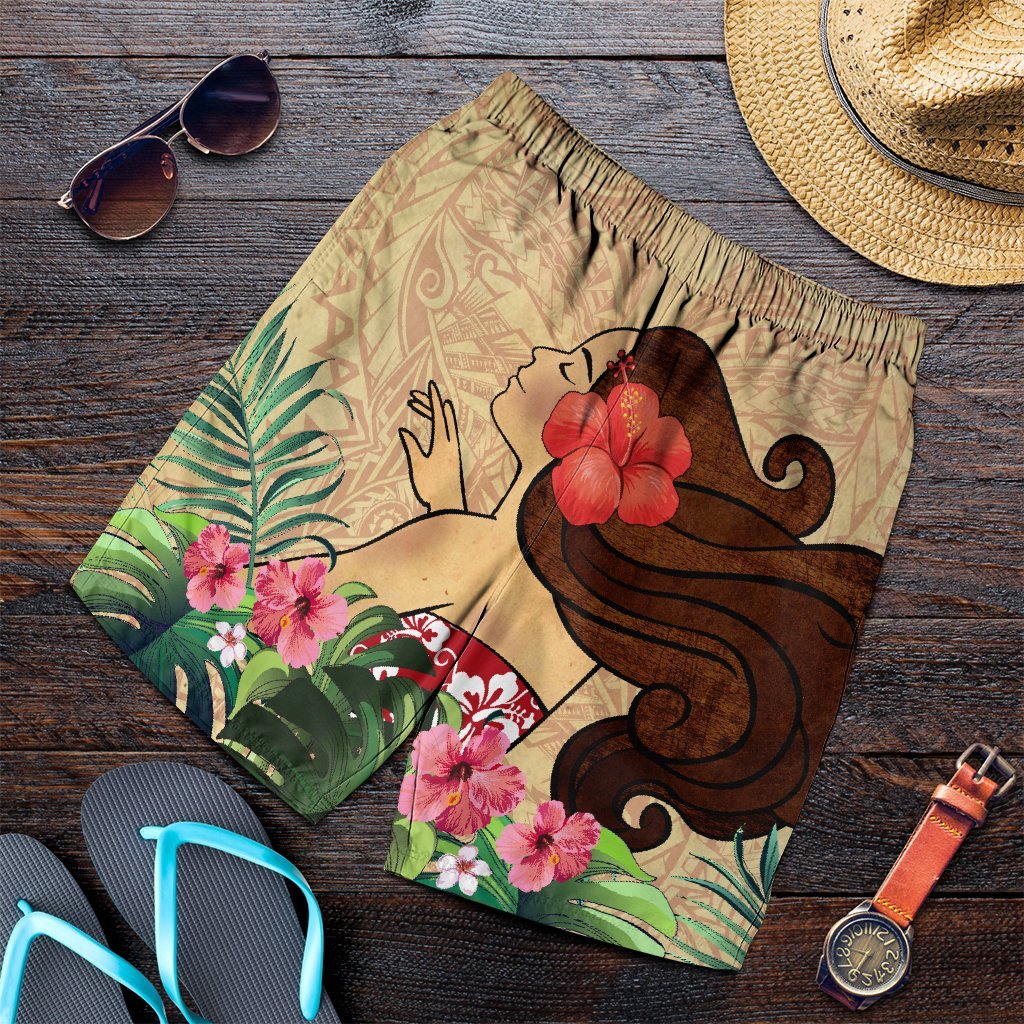 Hawaiian Hula Girl And Hibiscus Polynesian Men's Shorts - AH Art - Polynesian Pride