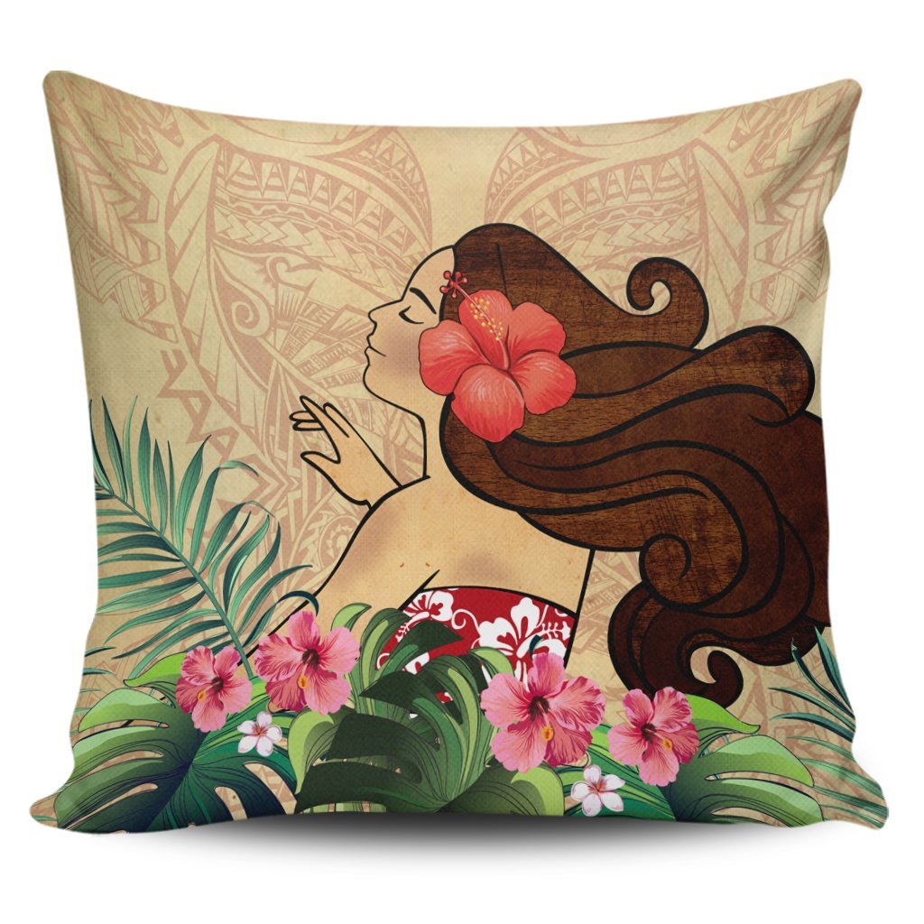 Hawaiian Hula Girl And Hibiscus Polynesian Pillow Covers - AH Pillow Covers Black - Polynesian Pride