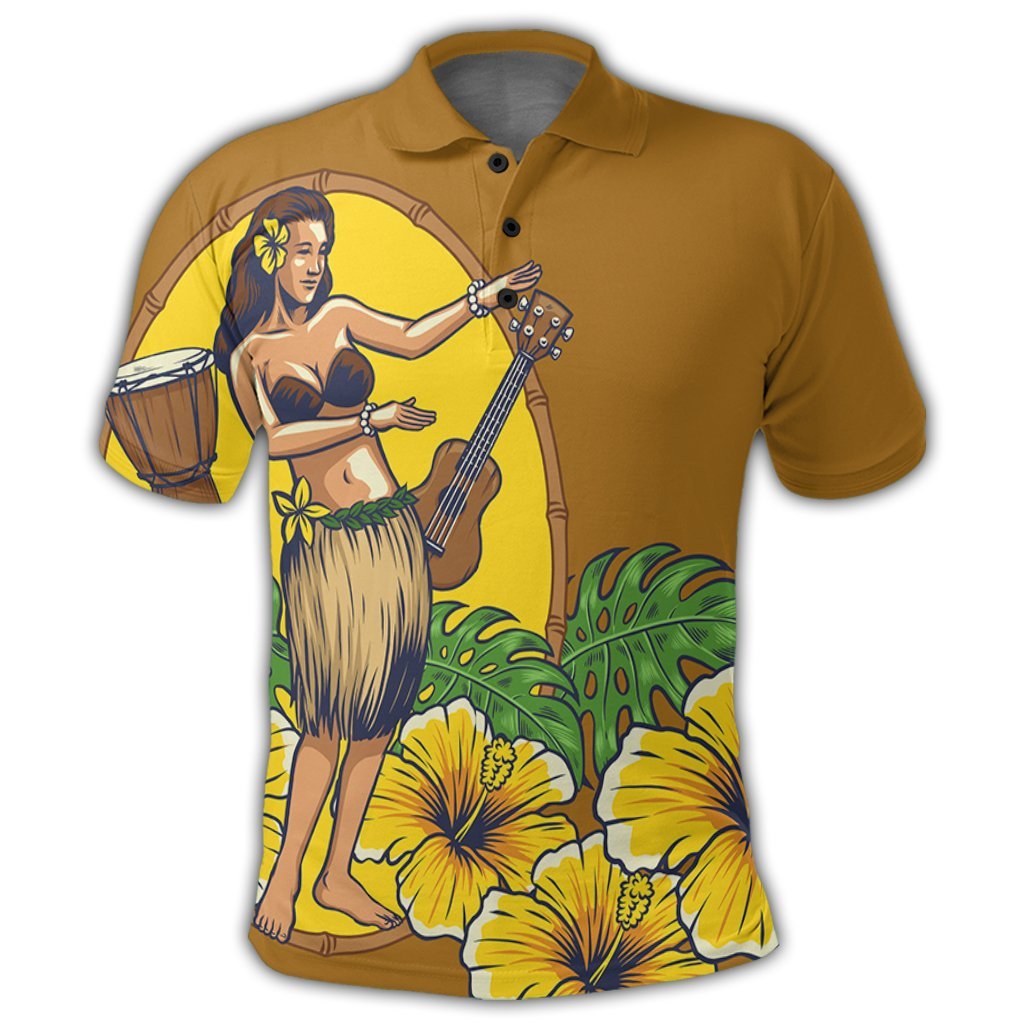 Hawaiian Hula Girl Monstera Hibiscus Polynesian Polo Shirt - Polynesian Pride
