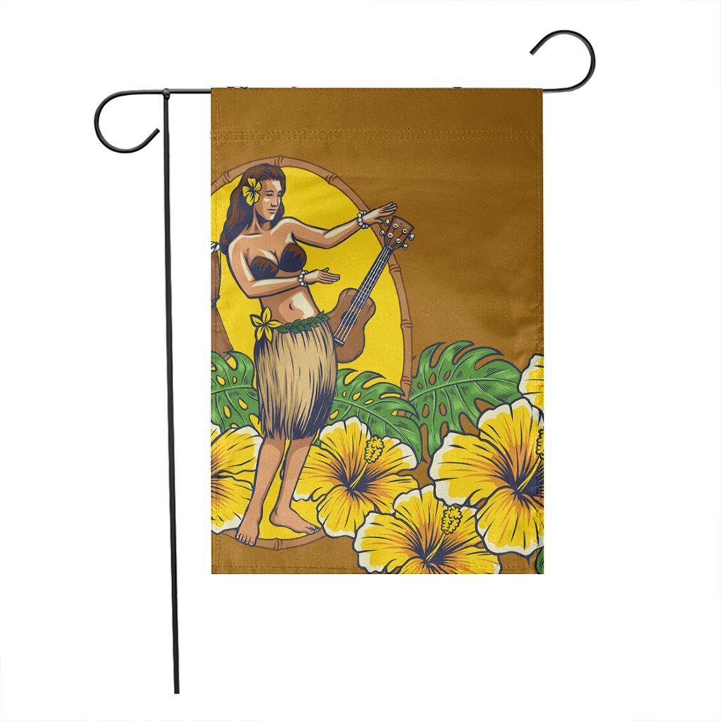 Hawaiian Hula Girl Monstera Hibiscus Polynesian Flag - AH - Polynesian Pride