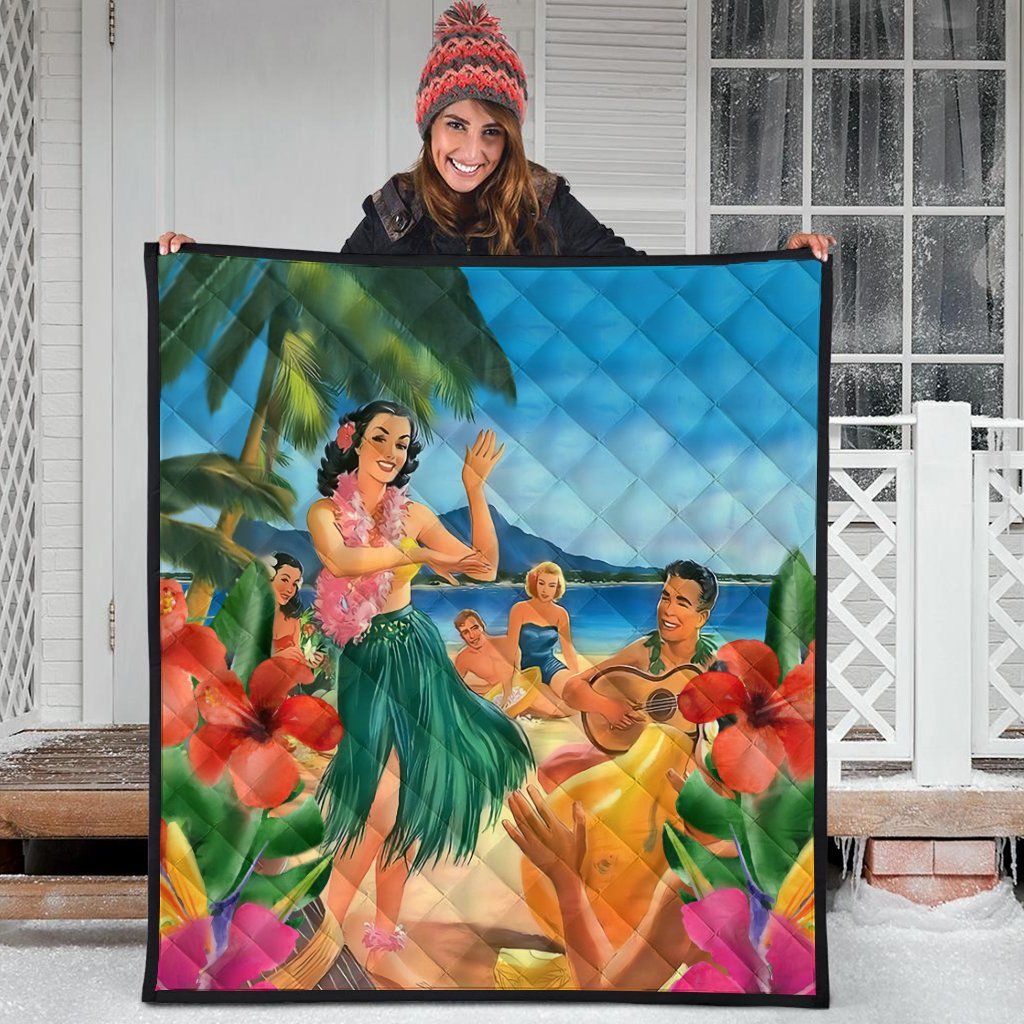 Hawaiian Hula Sing Dance On Beach Premium Quilts - AH - Polynesian Pride