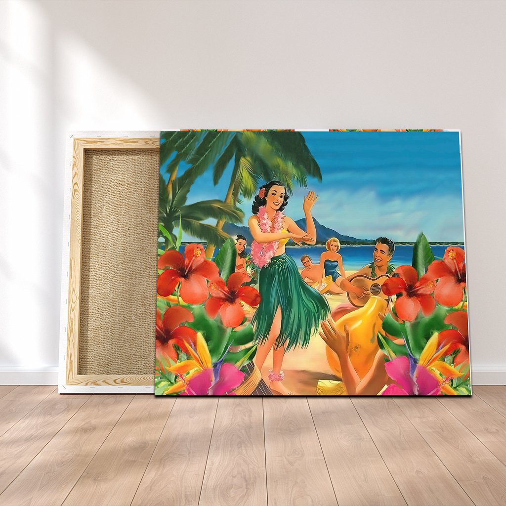 Hawaiian Hula Sing Dance On Beach Canvas - AH Canvas Poly-cotton - Polynesian Pride