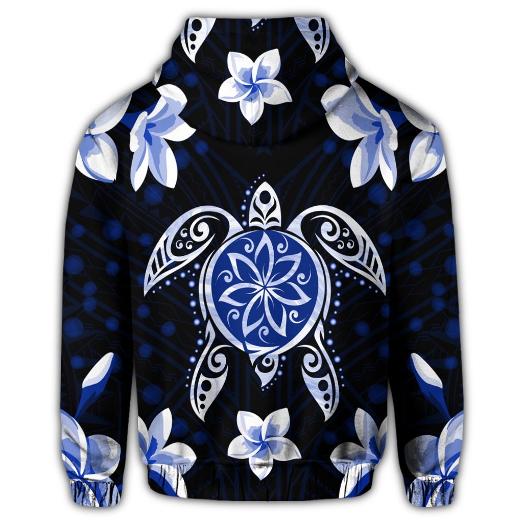 Hawaiian Icon Blue Turtle Plumeria Hoodie - Polynesian Pride