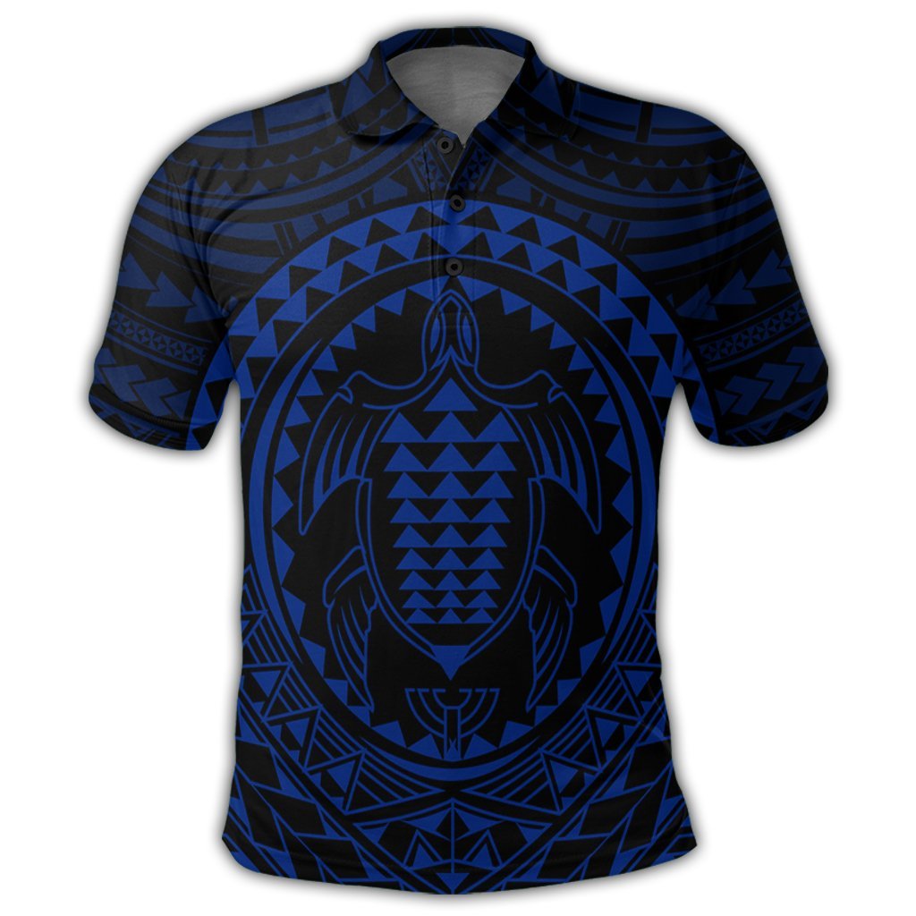 Hawaiian Kakau Honu Arc Polynesian Blue Polo Shirt - Polynesian Pride