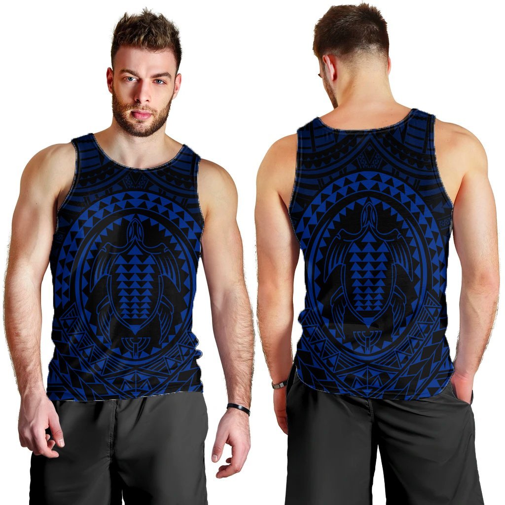 Hawaiian Kakau Honu Arc Polynesian Blue Tank Top - AH - Polynesian Pride