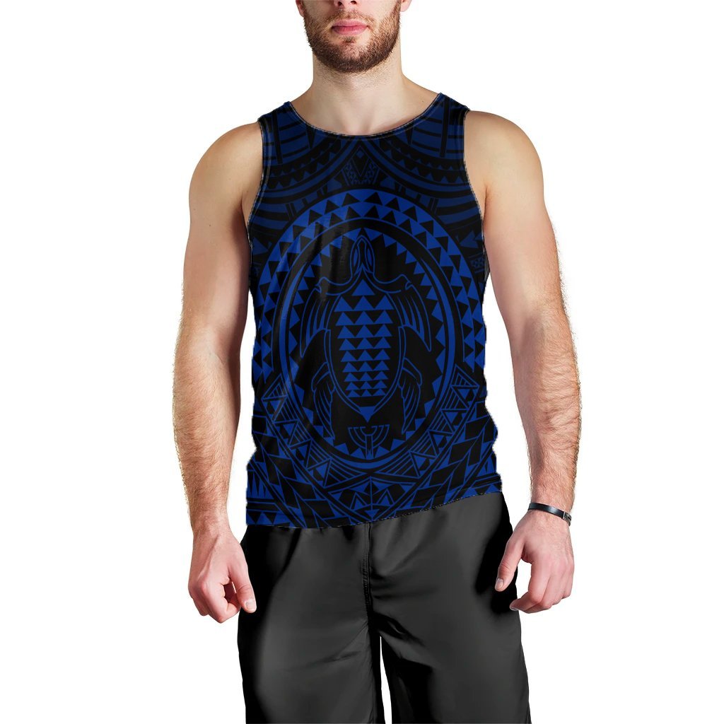 Hawaiian Kakau Honu Arc Polynesian Blue Tank Top - AH Black - Polynesian Pride