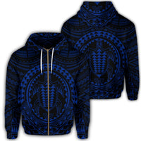 Hawaiian Kakau Honu Arc Polynesian Blue Zip Hoodie Unisex Art - Polynesian Pride