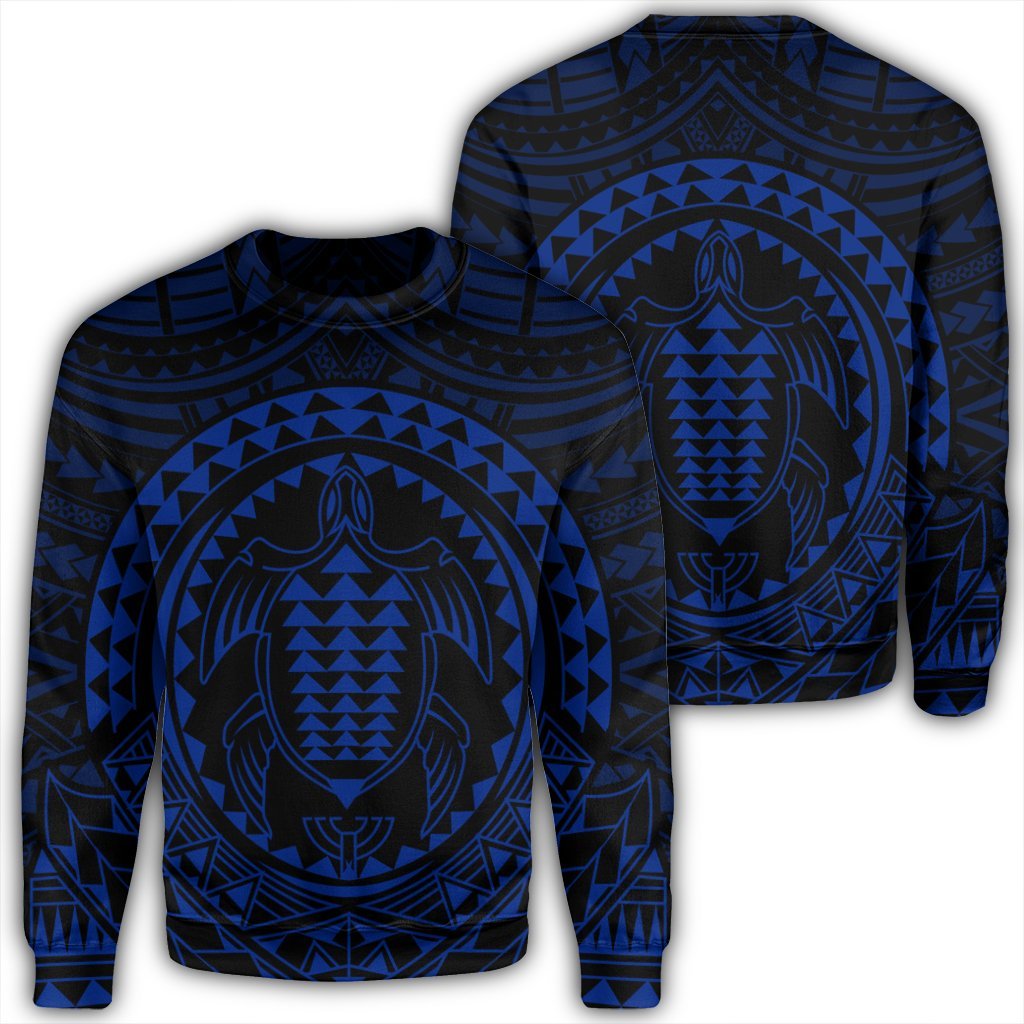 Hawaiian Kakau Honu Arc Polynesian Blue Sweatshirt - AH Unisex Black - Polynesian Pride