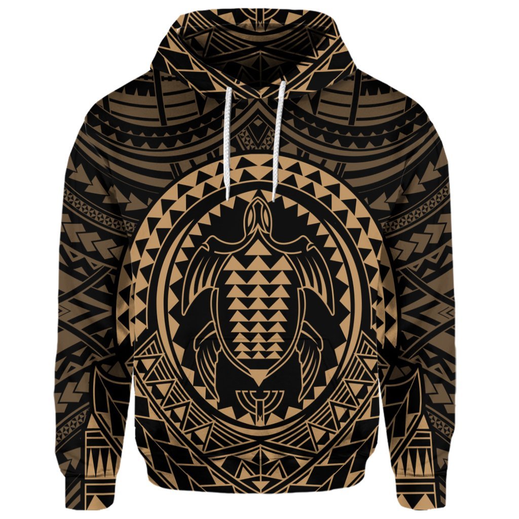 Custom Hawaiian Kakau Honu Arc Polynesian Gold Hoodie - Polynesian Pride